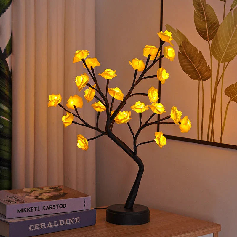 Enchanting 3D rose blossom USB desk lamp in various color options, creating a dreamy, romantic ambiance