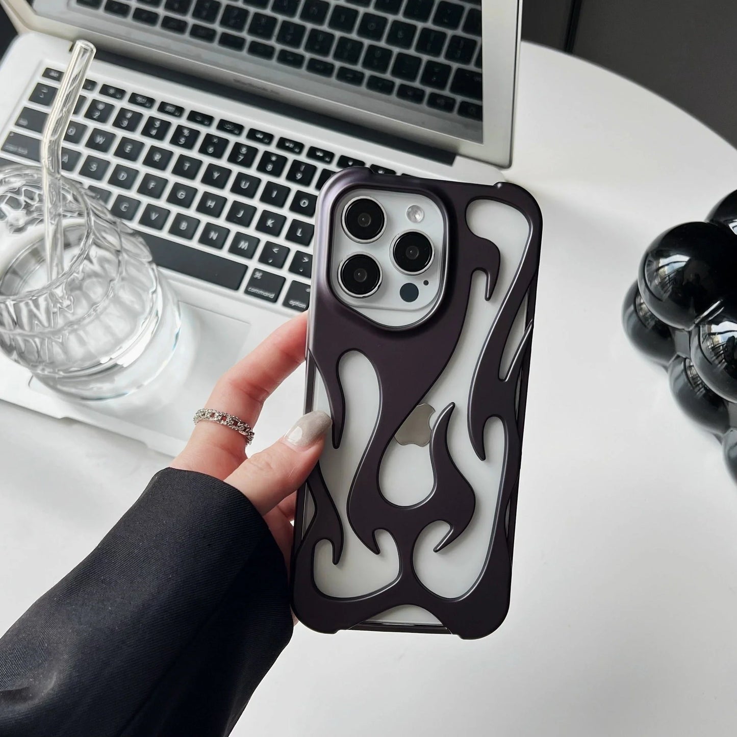 Premium electroplated iPhone case with hollow flame pattern for heat dissipation