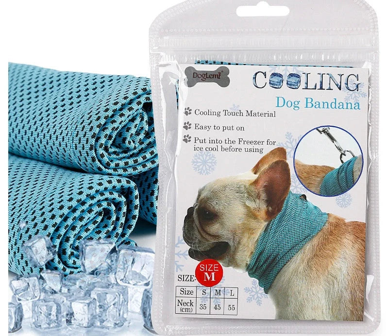 Blue instant cooling pet bandana for dogs, perfect for summer heatstroke prevention