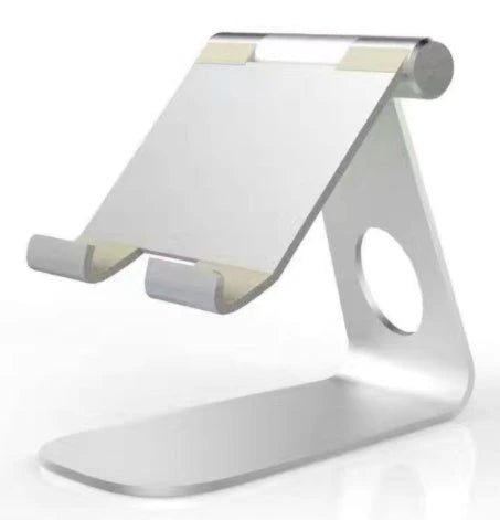 Adjustable tablet stand made of aluminium alloy with secure gripping hooks and soft protective cushions