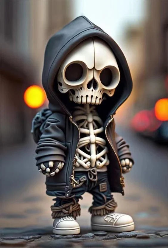 Chic resin skeleton figurine with a sleek, modern design, perfect for decorating your home or office for Halloween and year-round.