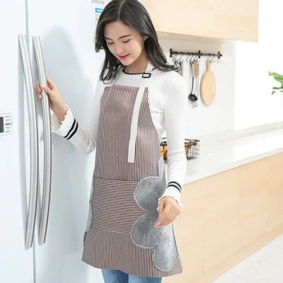 Stylish water-resistant apron with adjustable neck strap, front pockets, and durable Oxford cloth and polyester velvet construction