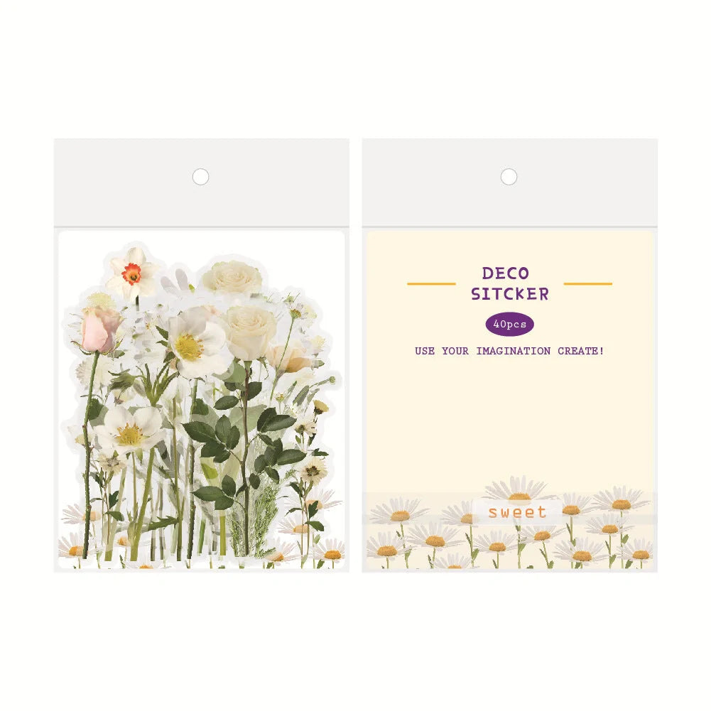 Retro Flower Nature DIY Sticker Pack with transparent flower and mushroom designs