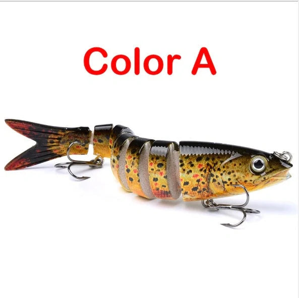 Multi-jointed pike fishing lure with light reflection and sound attraction features