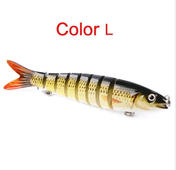 Multi-jointed pike fishing lure with light reflection and sound attraction features