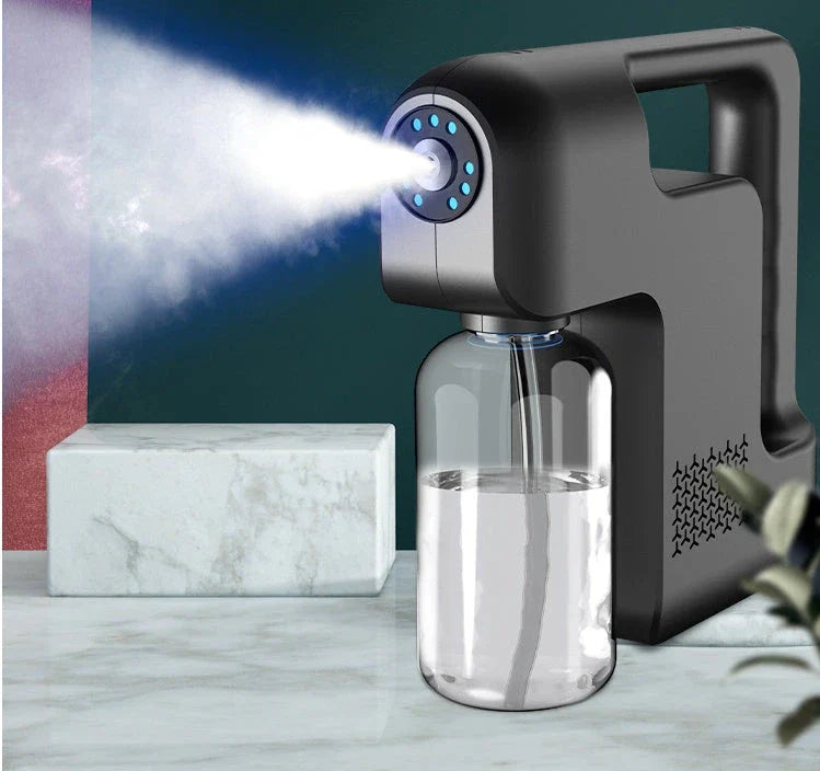 Powerful cordless disinfecting sprayer with rechargeable battery, adjustable spray settings, and compact portable design for thorough home sanitization