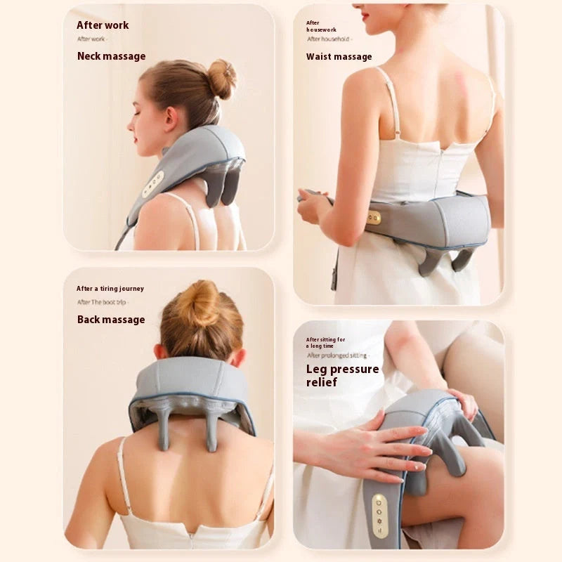Multifunctional neck massager with remote control and heat therapy for stress relief