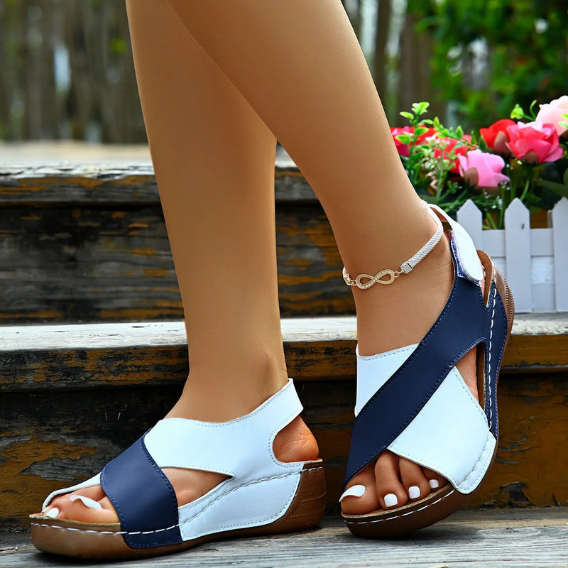 GiftHome UK Stylish Comfort: Wedge Sandals with Colourful Cross-Strap Design
