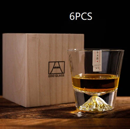 Japanese Mount Whiskey Glass in crystal glass with two style options