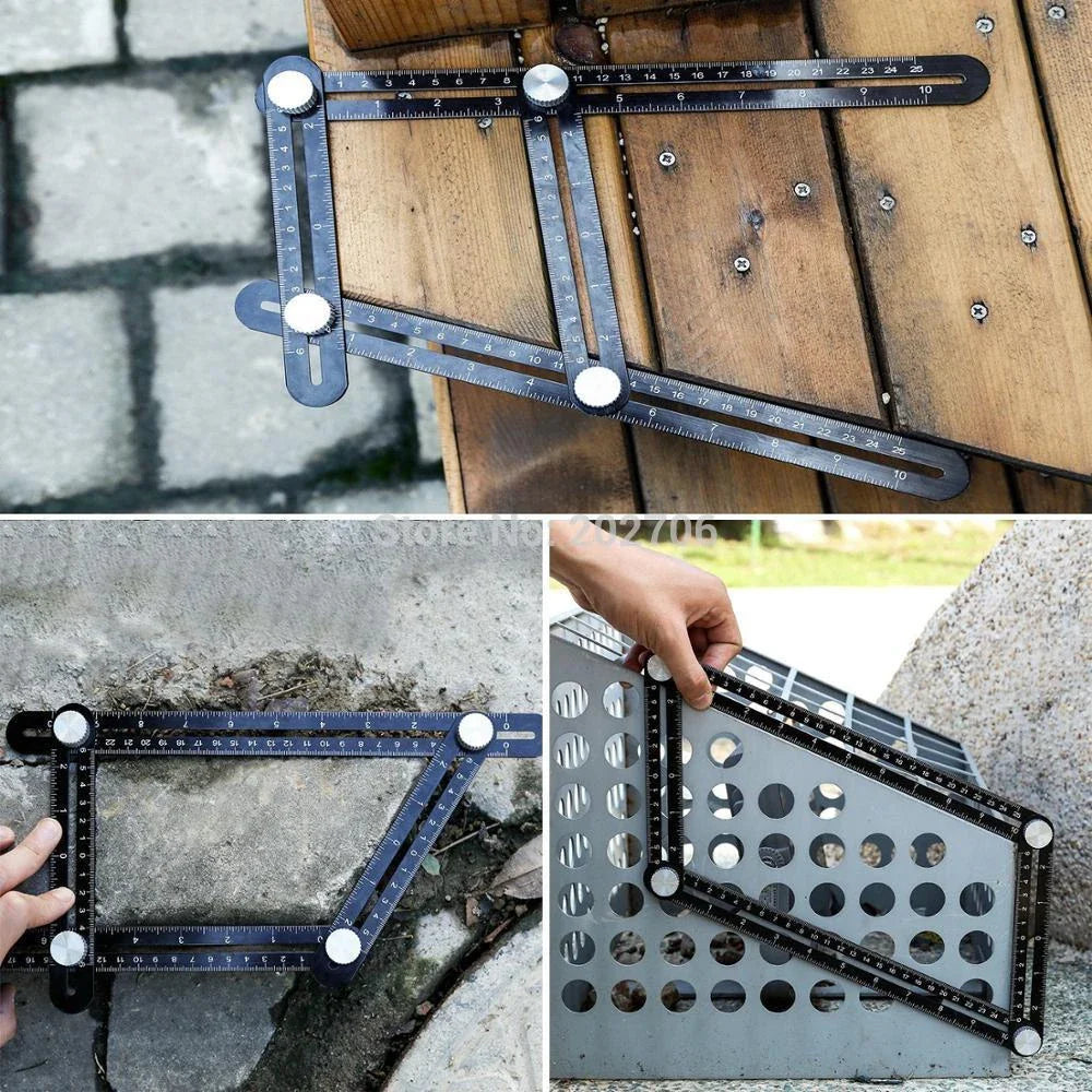 Aluminium Angleizer Ruler with inch and centimetre markings, ideal for accurate measurements and complex shape creation in DIY and construction projects