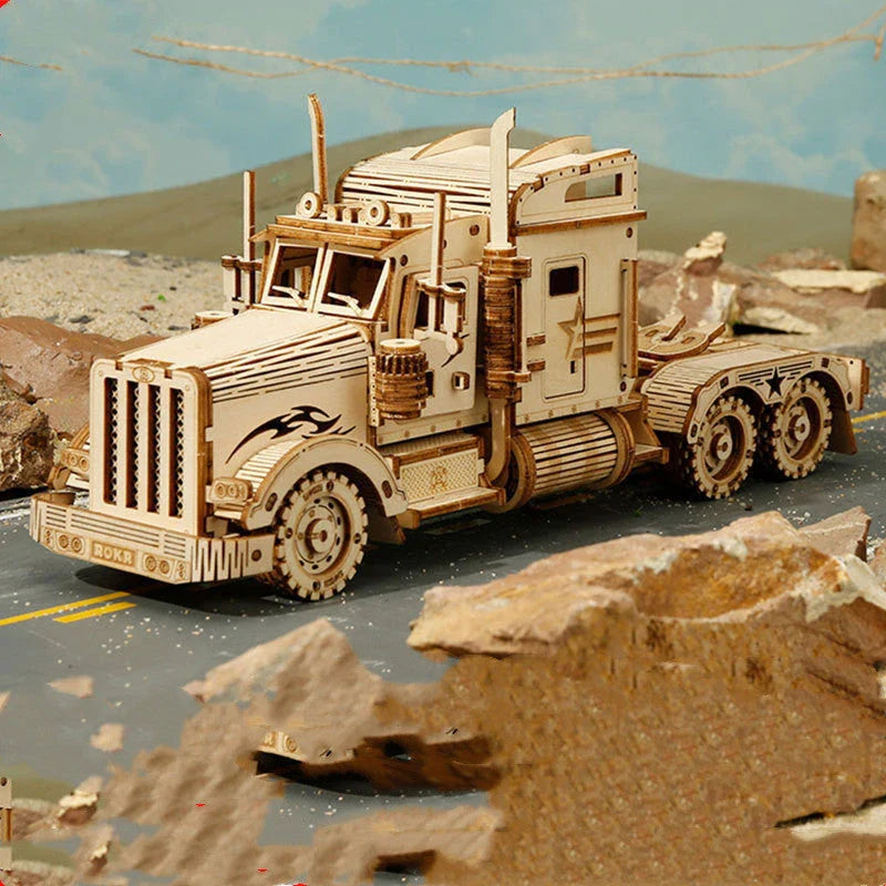 Premium wooden train model kit with detailed components and instructions for DIY assembly
