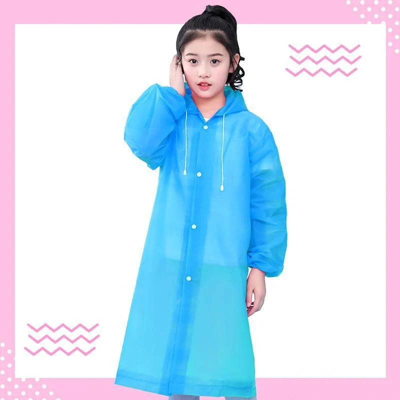 Transparent, lightweight, and compact children's poncho in vibrant colours for outdoor activities and wet weather protection