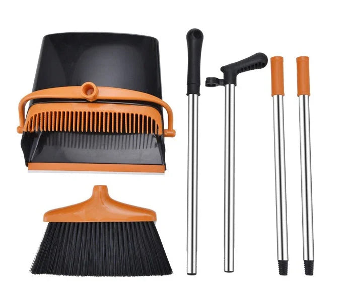 HOMEMAXS black and orange broom and dustpan set for effortless household cleaning