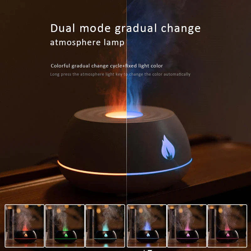 Aromatherapy Mist Humidifier with Flame-like Lighting Effects, USB-Powered Relaxation Device for Home