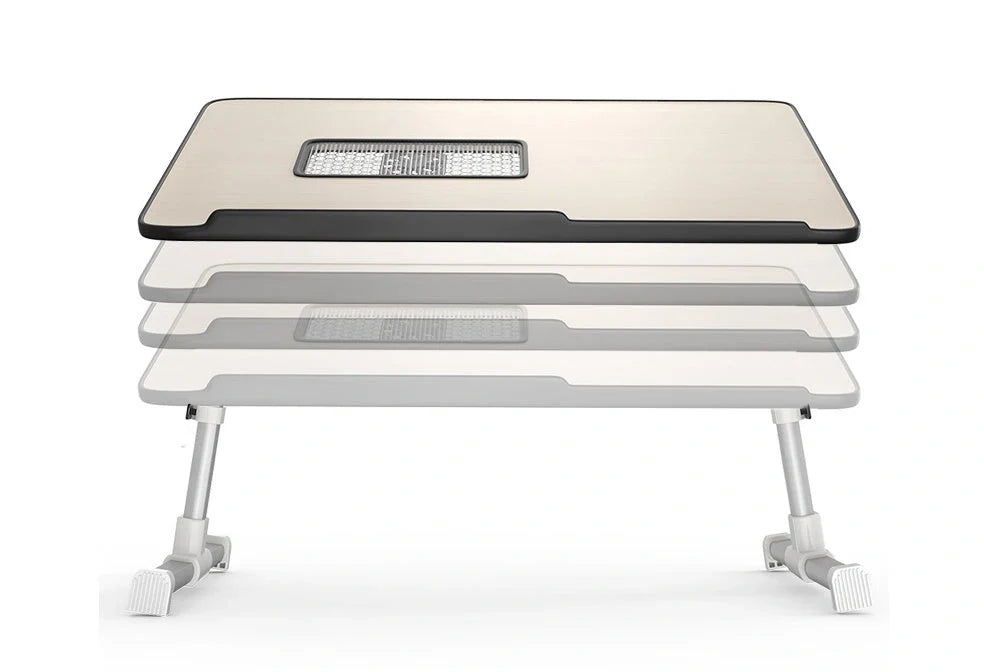Adjustable laptop desk stand with foldable design for bed or standing use