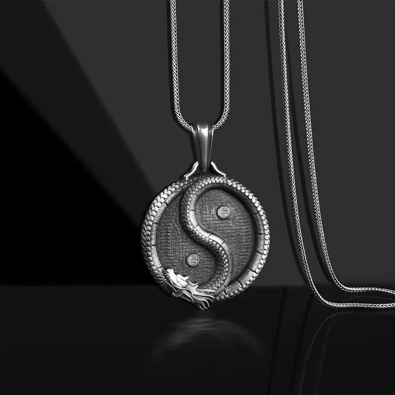 Men's black titanium steel pendant sweater chain with polished finish