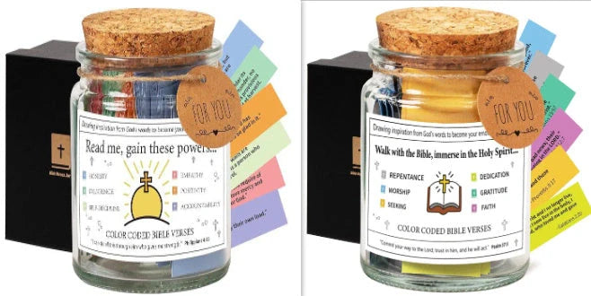 Bible Verses In A Jar with cartoon design, containing 90 verses for daily inspiration