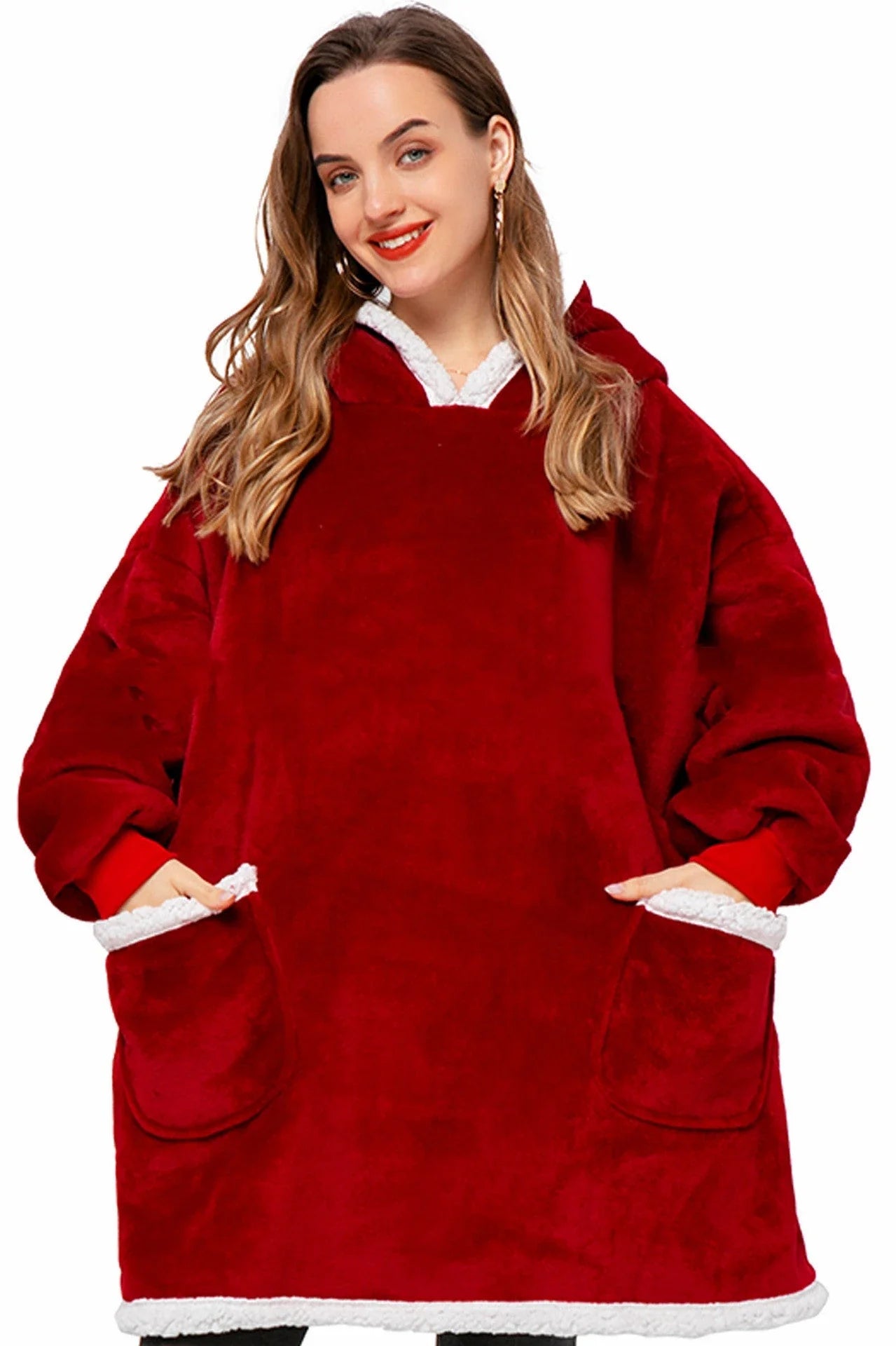 Comfy oversized TV hoodie blanket in various stylish colors, perfect for cozy movie nights and relaxation at home.