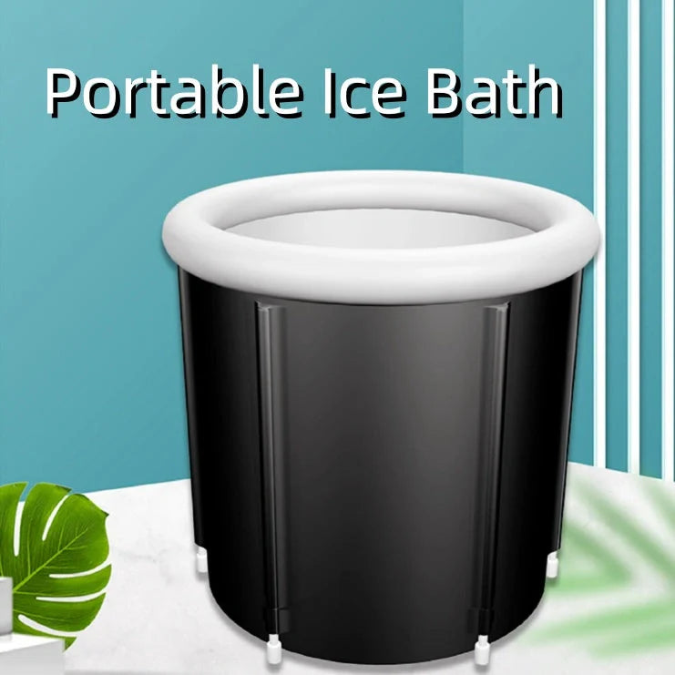 Portable Ice Bath with inflatable air ring for recovery therapy in black