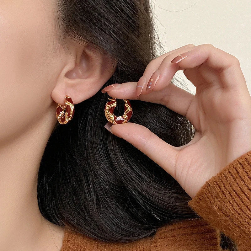 Stylish gold-plated enamel hoop earrings in various trendy colours for UK women