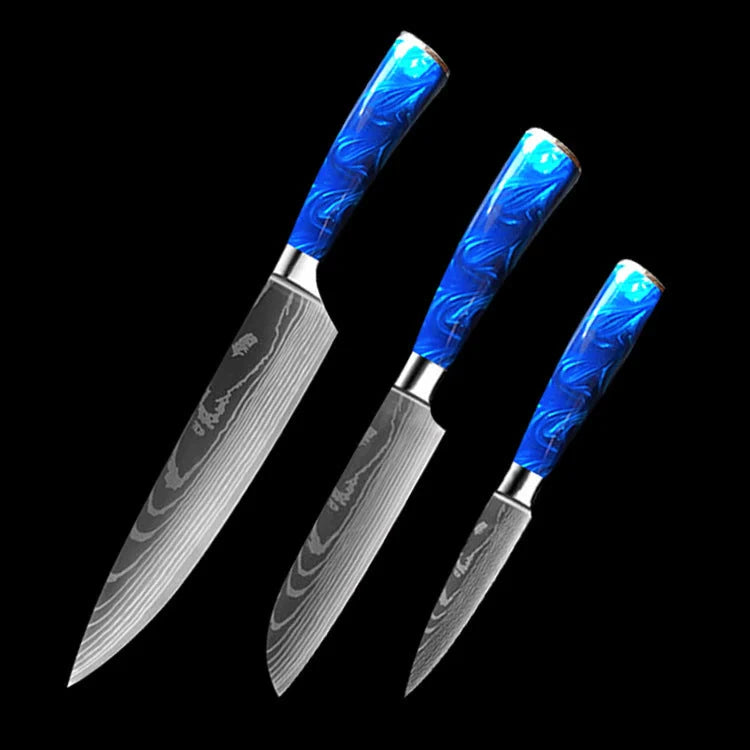 Premium 8-inch Chef Knife with elegant blue resin handle and stainless steel blade