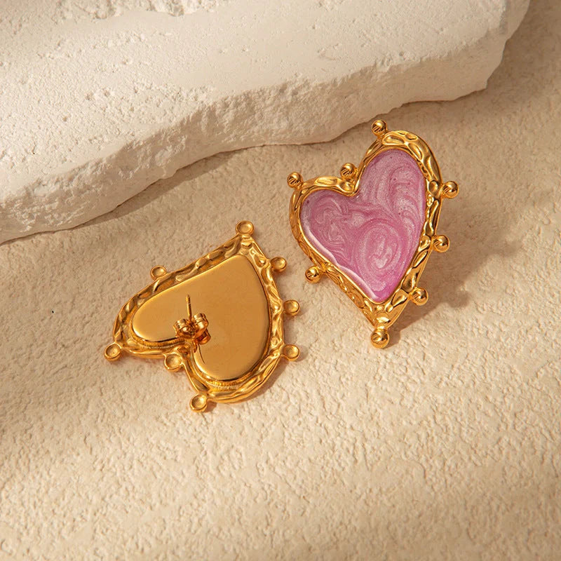 Elegant stainless steel heart-shaped earrings in a range of captivating colours, perfect for adding a touch of romantic flair to any outfit.