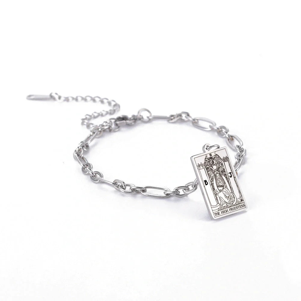 12 Tarot Card Series Fashion Trend Long Oval Link Chain Bracelet in gold and silver finishes