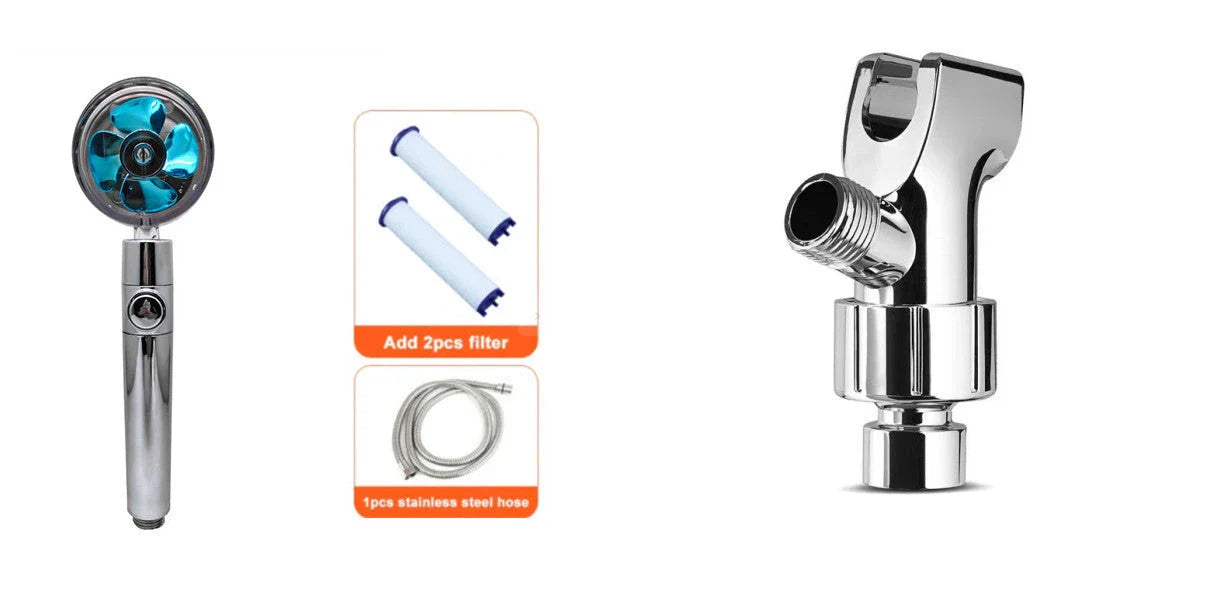 360-degree rotating high-pressure shower head with built-in fan and adjustable water spray