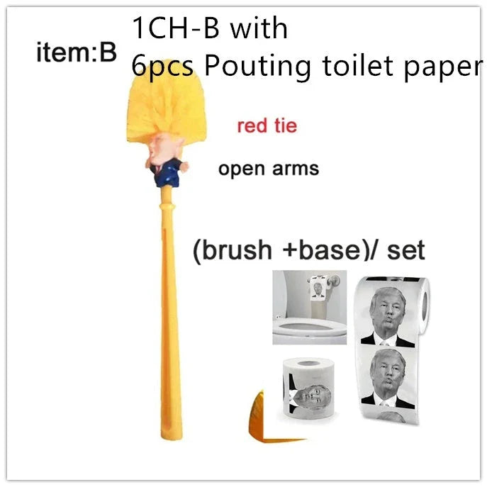 Hilarious Trump-themed toilet brush with bright yellow color and distinctive design