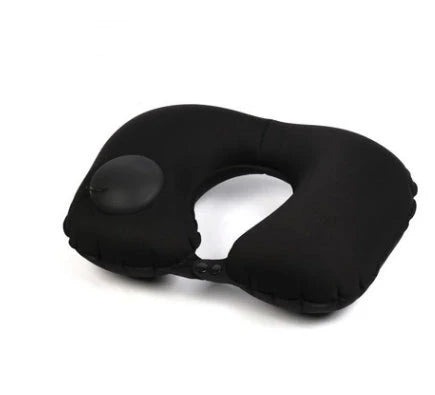 Inflatable travel pillow with U-shaped design for neck and head support, available in multiple colors