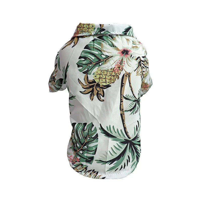 Chic summer dog shirt in vibrant tropical prints, made of breathable chiffon fabric for comfort