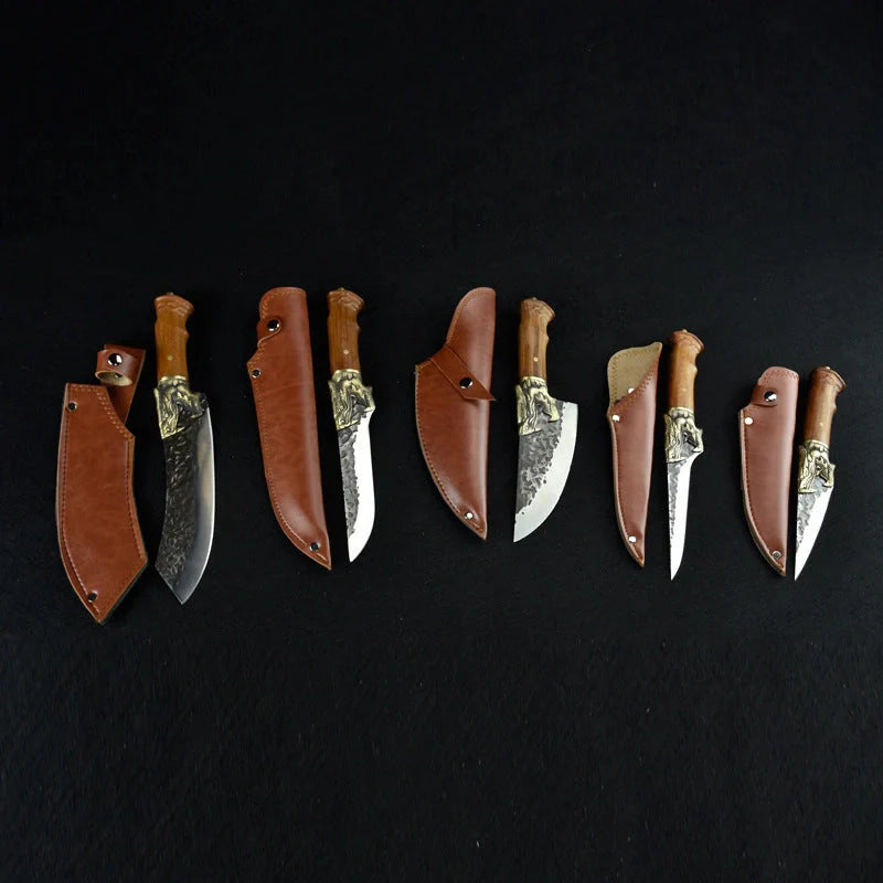 Hand-forged slicing knife with rosewood handle and pure copper guard