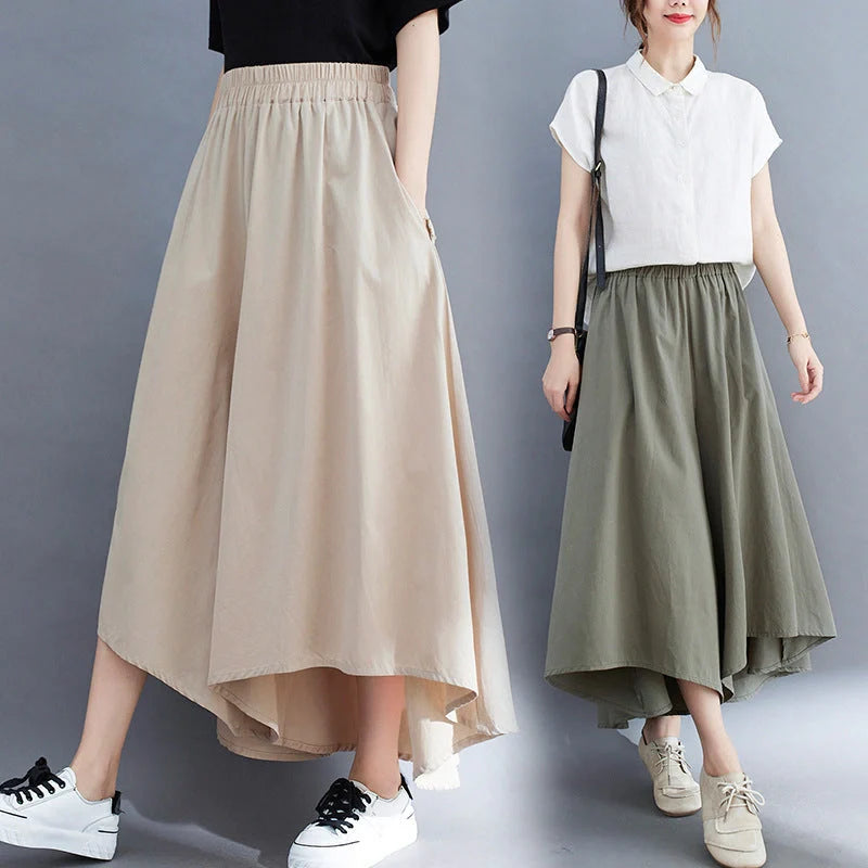 Stylish ladies' loose cropped trousers in various colours, including black, light green, blue, and apricot