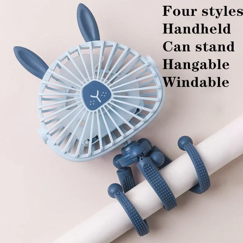 Portable USB Rechargeable Stroller Fan with Adorable Animal Design for Keeping Baby Cool and Comfortable