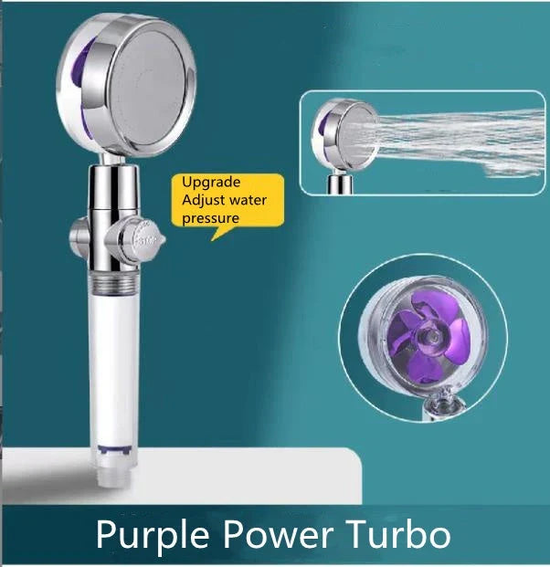 360-degree rotating high-pressure shower head with built-in fan and adjustable water spray