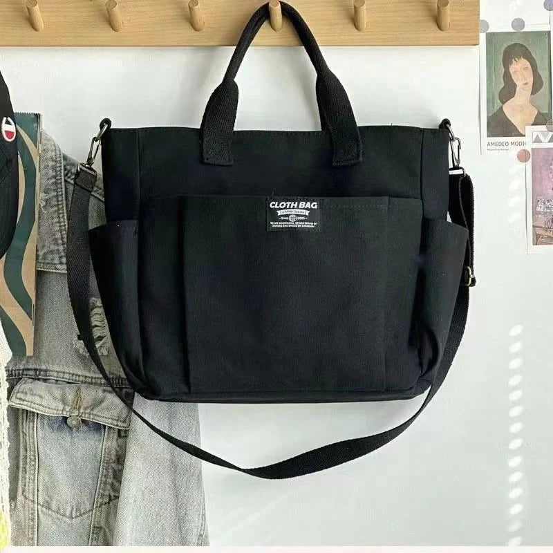 Stylish Spacious Canvas Shoulder Bag for daily commute in khaki, black, beige, and black corduroy style
