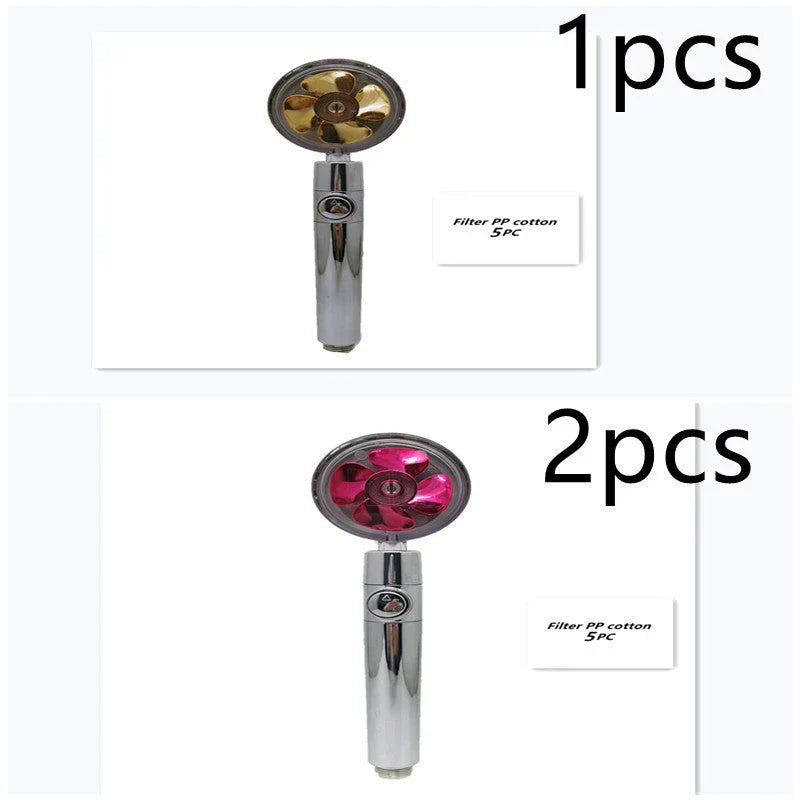 A high-pressure shower head with a stop button, cotton filter, and powerful water pressure for a luxurious bathing experience.