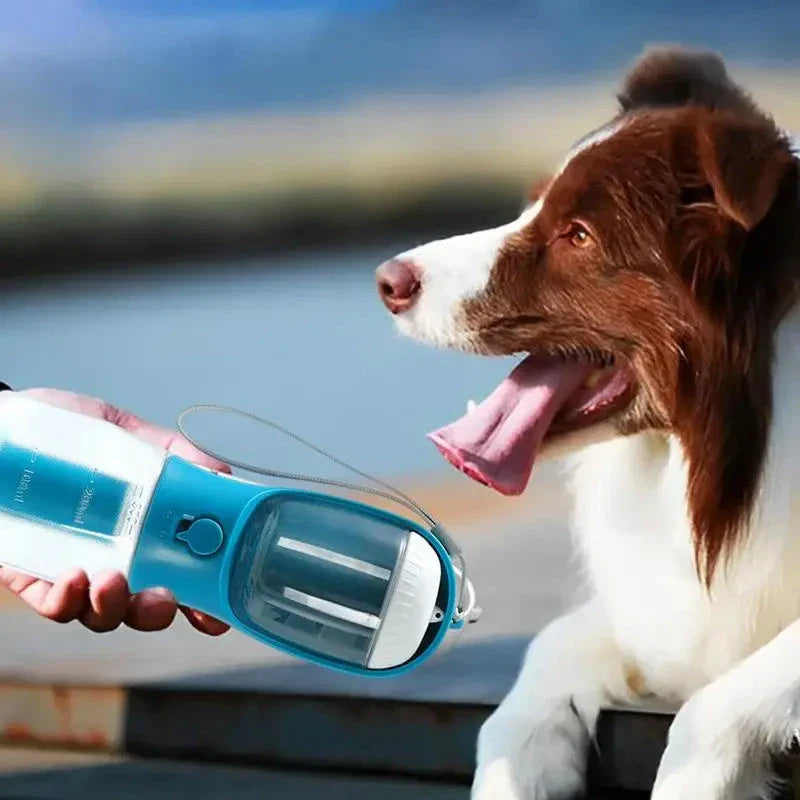 A 3-in-1 pet travel set featuring a water dispenser, food container, and waste bag holder in various color options