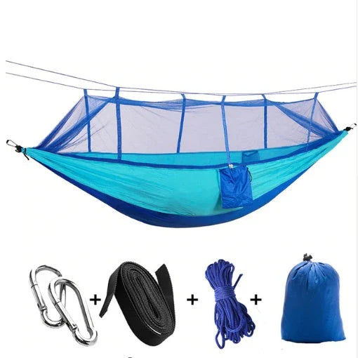 Versatile parachute hammock with mosquito net for outdoor camping and relaxation