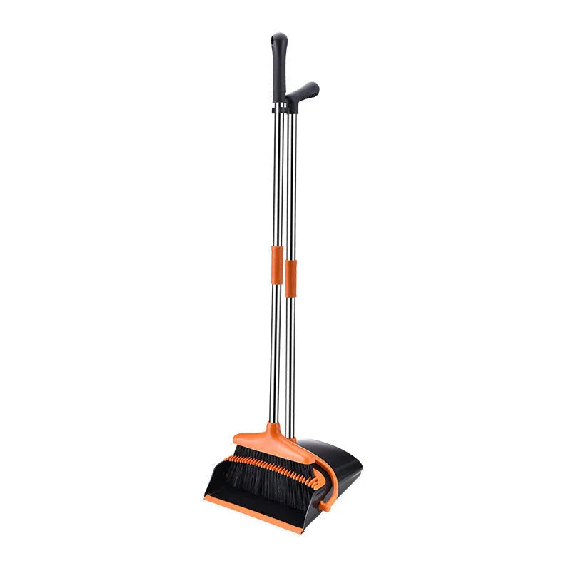 HOMEMAXS black and orange broom and dustpan set for effortless household cleaning