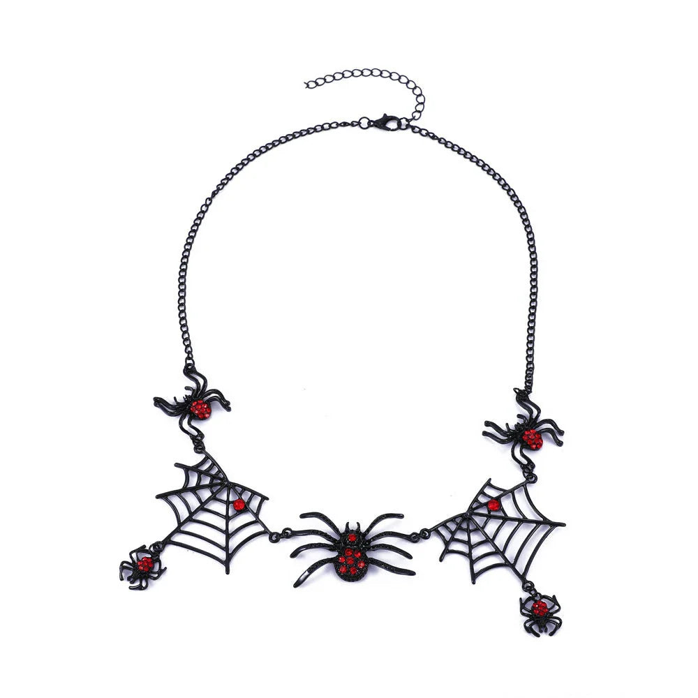 Spooky spider and spider web clavicle necklace, a must-have Halloween fashion accessory with adjustable length and captivating design.