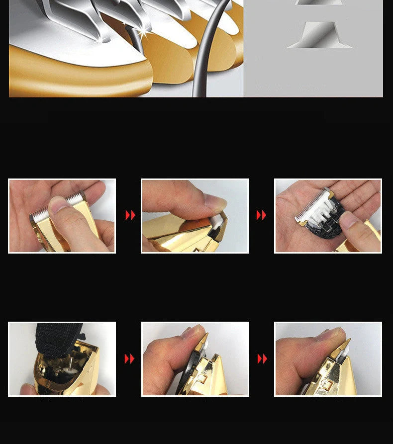 Professional pet grooming clippers with titanium ceramic blades and adjustable settings