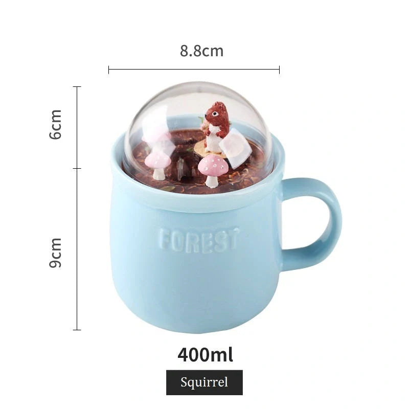 Micro Landscape Milk Cup with embossed letters and colourful glaze in fox, rabbit, squirrel, and fawn designs