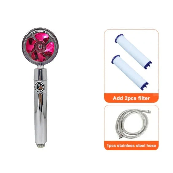 360-degree rotating high-pressure shower head with built-in fan and adjustable water spray