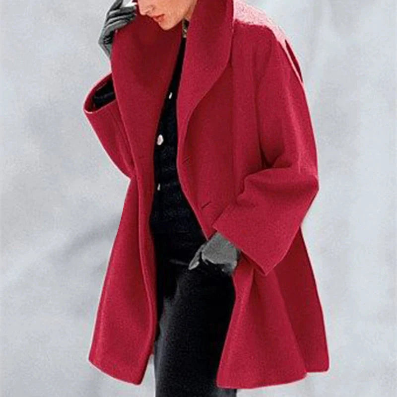 A stylish woollen coat in a variety of vibrant colours, perfect for the autumn and winter seasons.