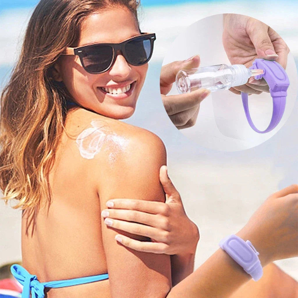 Premium wearable hand sanitiser dispenser bracelet in various colours, made with durable silicone TPU material