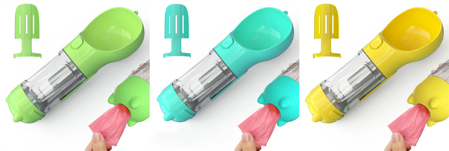 Versatile 3-in-1 Pet Water Bottle with Feeding Bowl and Waste Bag Storage