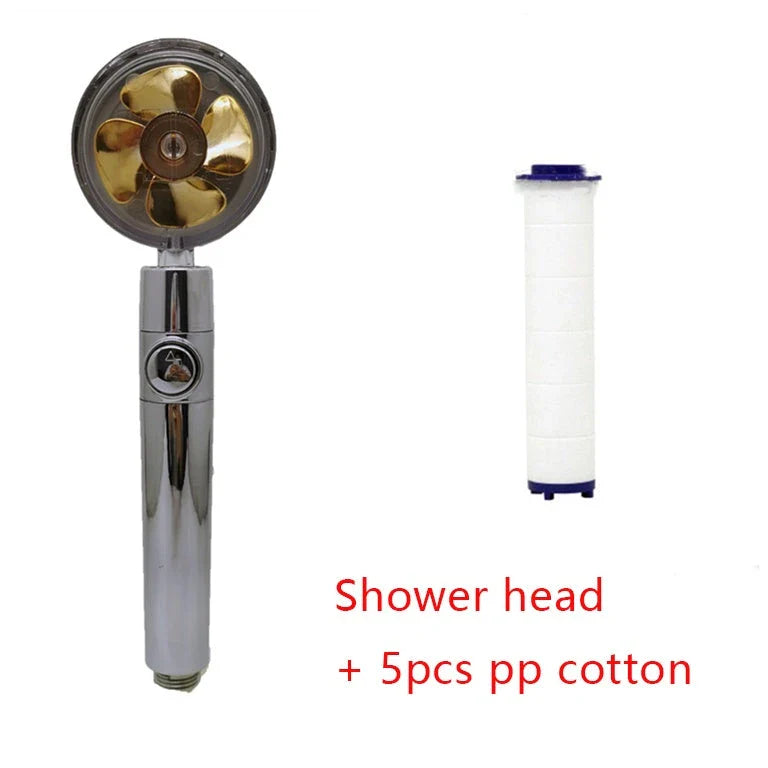 360-degree rotating high-pressure shower head with built-in fan and adjustable water spray