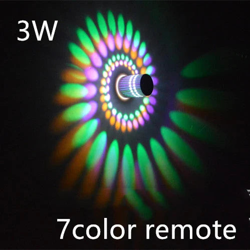 Colorful LED wall lights with a spiral design, featuring a wireless remote control for adjusting the vibrant color-changing display.