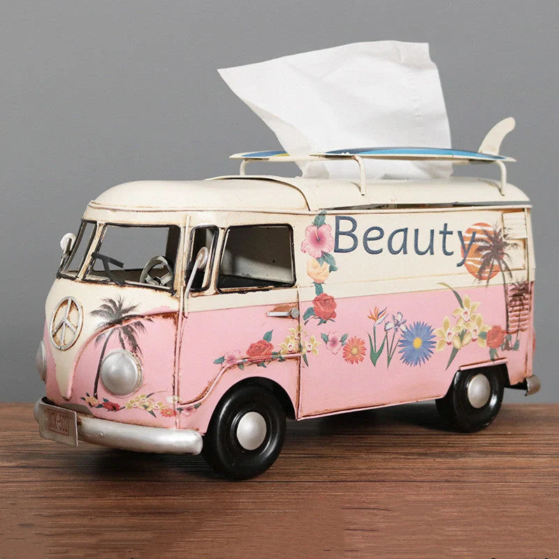 Handcrafted multicolour retro bus tissue box for home decoration